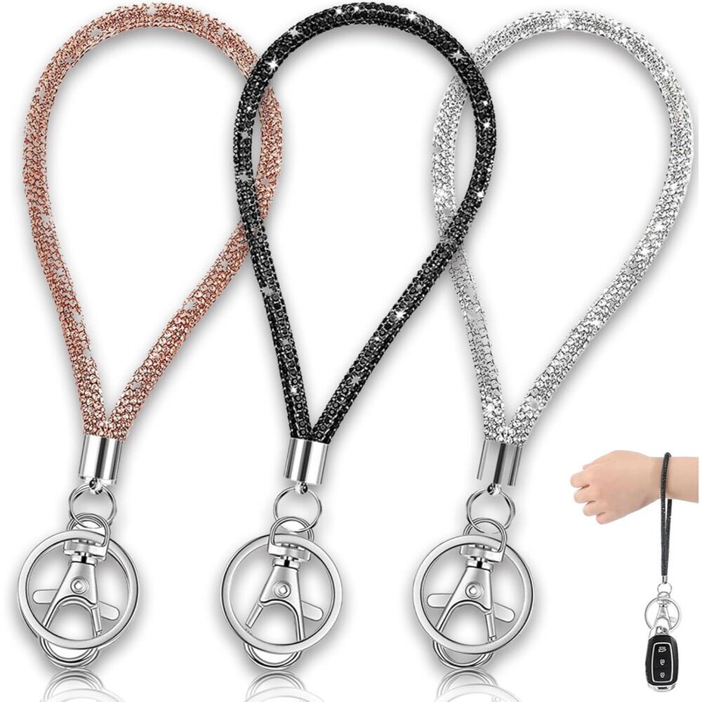 3 Pcs Elegant Rhinestone Keychain Wristlet - Ideal Gift for Special Occasions